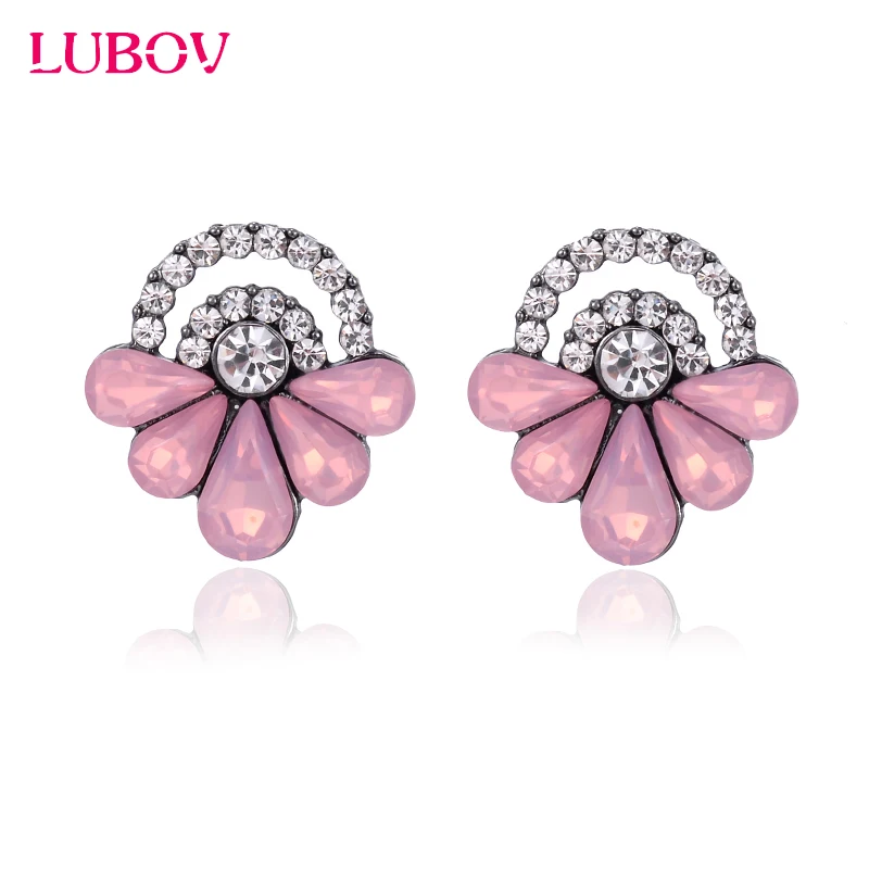 

LUBOV Three-Layers Rhinestones Colorful Crystal Petals Women Stud Earrings Elegant Flower Piercing Earrings for Party Jewelry