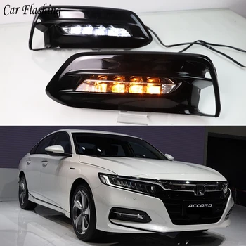 

Car Flashing 2Pcs Daytime Running Light fog lamp Driving lights Yellow Turn Signal Lamp For Honda Accord 10th 2018 2019 LED DRL
