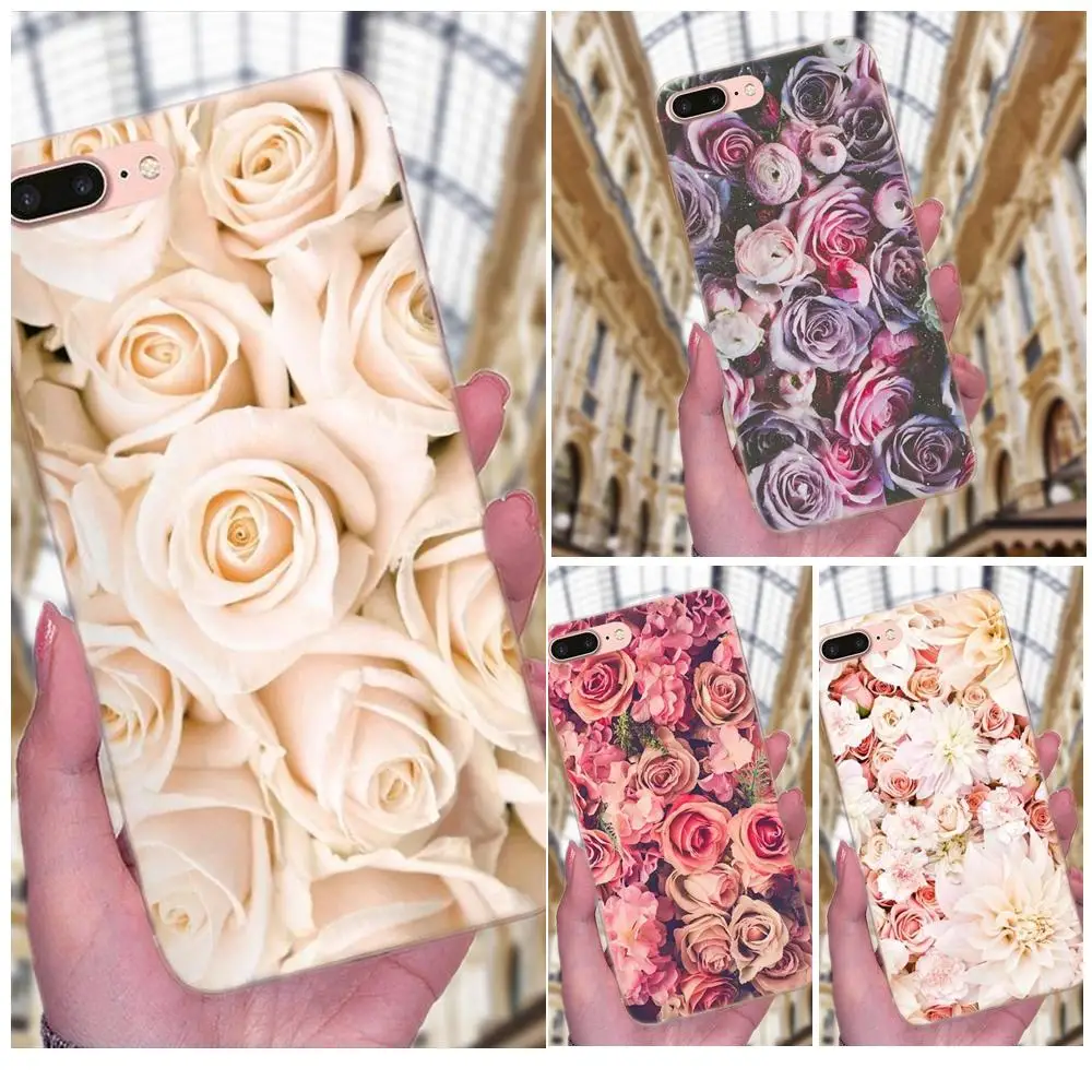 

For Huawei P7 Honor 4C 5A 5C 5X 6 6C 6A 6X 7 7X 8 9 V8 V10 Y3II Y5II Y6II G8 Play Lite TPU Printing Pink Roses Bouquet Fresh Diy