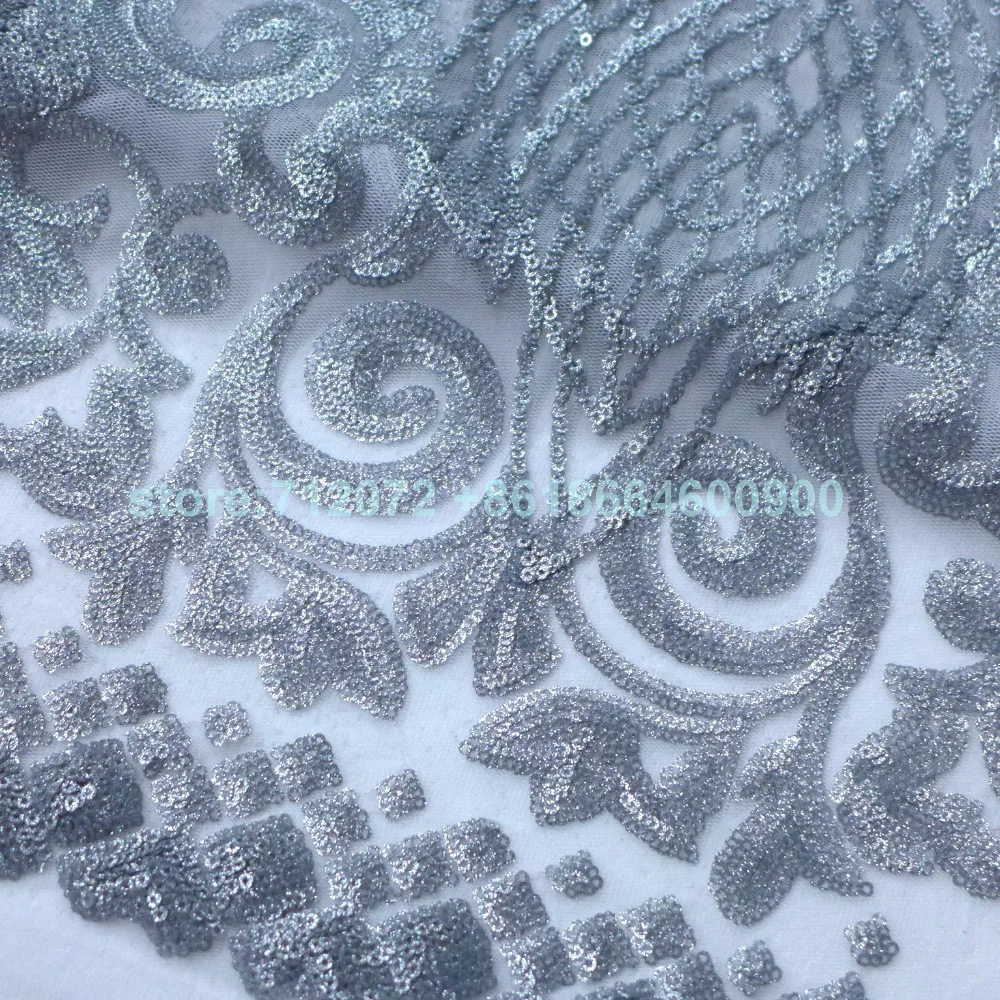 

La Belleza 1 yard Gold/white/silver/blue sequins on netting hight embroiedered show/evening/wedding/stage ladies dress fabric