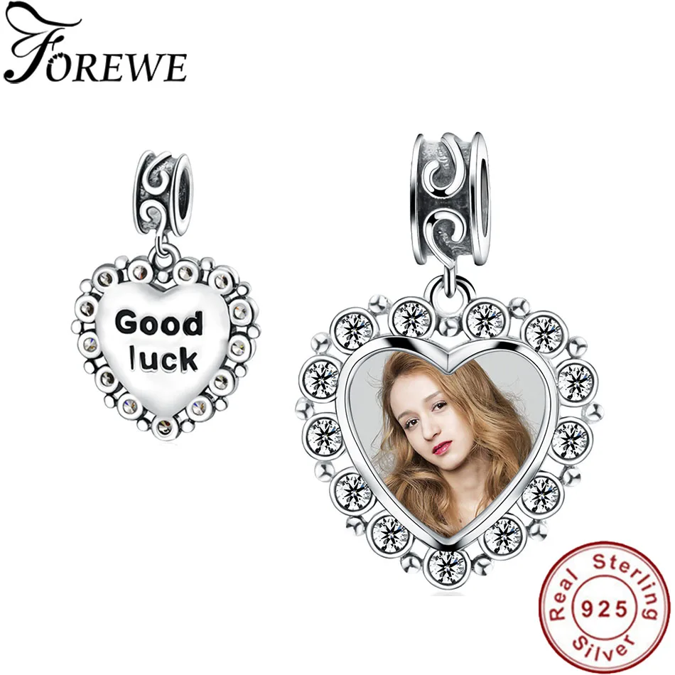 

Forewe 925 Sterling Silver Heart Crystal Bead Charm Fit Original Bracelet Personalized Custom Photo Charm Jewelry Making