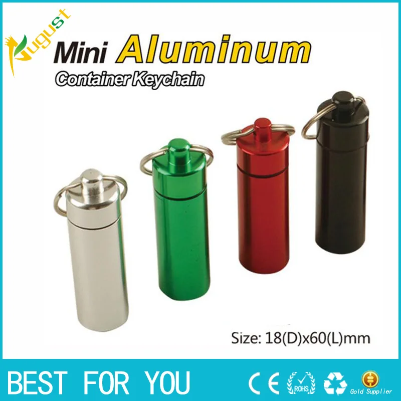 

200pcs/lot Stash Pill box case medicine 18*60mm Storage Keychain Bottle Keyring metal Aluminum Waterproof Pill Bottle Container