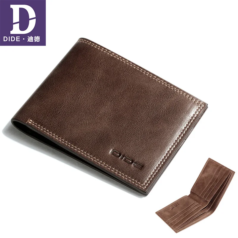 

DIDE 1 cm Thin Genuine Leather Men Wallets 2018 New Wallets Mini Small Card Holder Small short men wallet purse Male