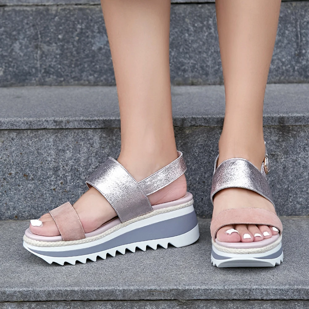 Doratasia/ г., новые модные летние замшевые босоножки на платформе из натуральной кожи женские милые повседневные туфли на высокой танкетке