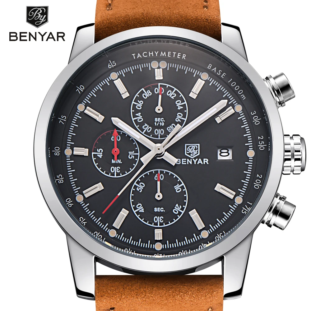 BENYAR Reloj Hombre модные спортивные мужские наручные часы с хронографом Лидирующий