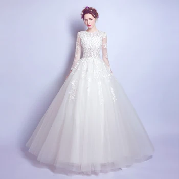 

Vestido De Noiva 2019 Wedding Dresses Ball Gown O-neck Tulle Lace Appliqued Three Quarter Dubai Arabic Wedding Gown Bridal Dress