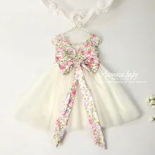 Цветочный лук хлопка платье принцессы для девочек трапециевидной формы сарафан цветок Детские платья для летнее платье для девочек одежды для маленьких девочек 6150