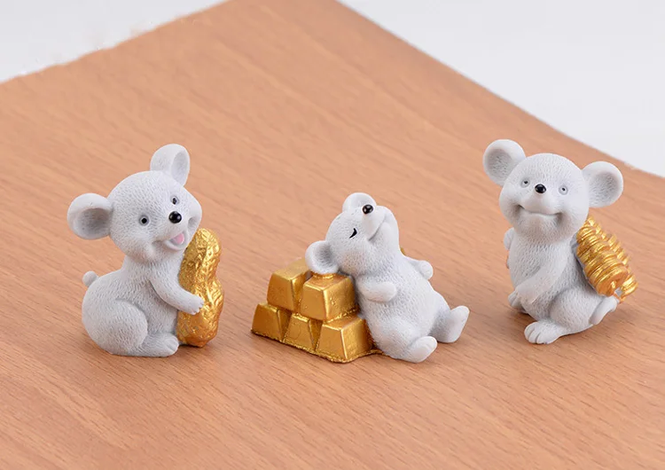 Lucky mouse Золотой доллар мультяшная модель животных фигурка кукольный домик торт домашний декор миниатюрное украшение для сада в виде Феи аксессуары