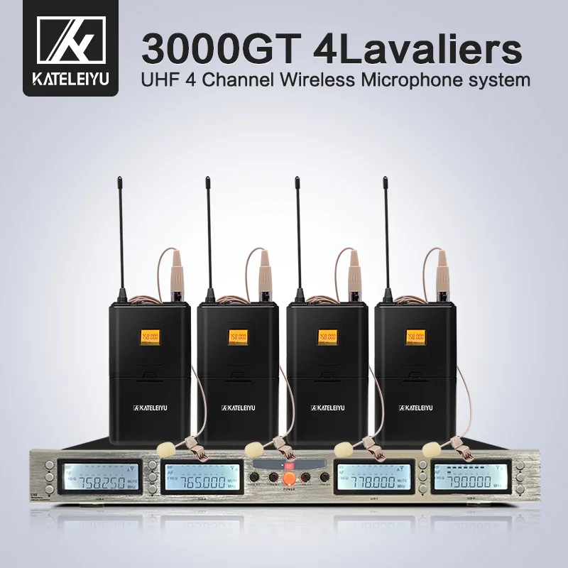 

Professional microphone 4-channel lavalier wireless adjustable frequency microphone system performance lapel microphone