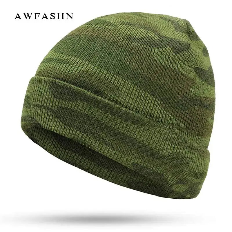

New Camouflage Knit Beanie Hat High Quality Winter Men's Cotton Cap to keep warm Male Personalized Trucker Ski Slouchy Bone