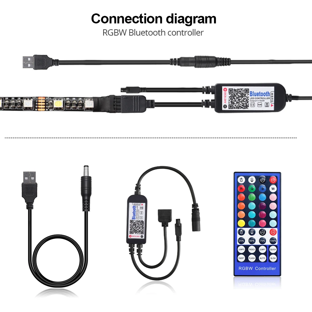 RGBW RGBWW Светодиодная лента USB 5 В Светодиодная лента 50 см 1 м 2 м 3 м 4 м 5 м с 40Key ИК-контроллером для ТВ ПК фоновая лампа