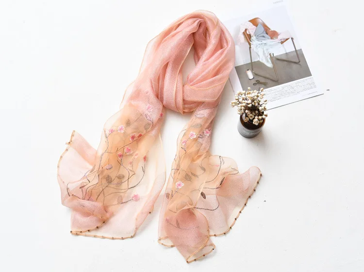 Luxury Brand Women Scarf High Quality Silk Scarves Shawl Lady Soft Wool Pashmina Elegant Embroidery Pearl Scarf Wrap Winter