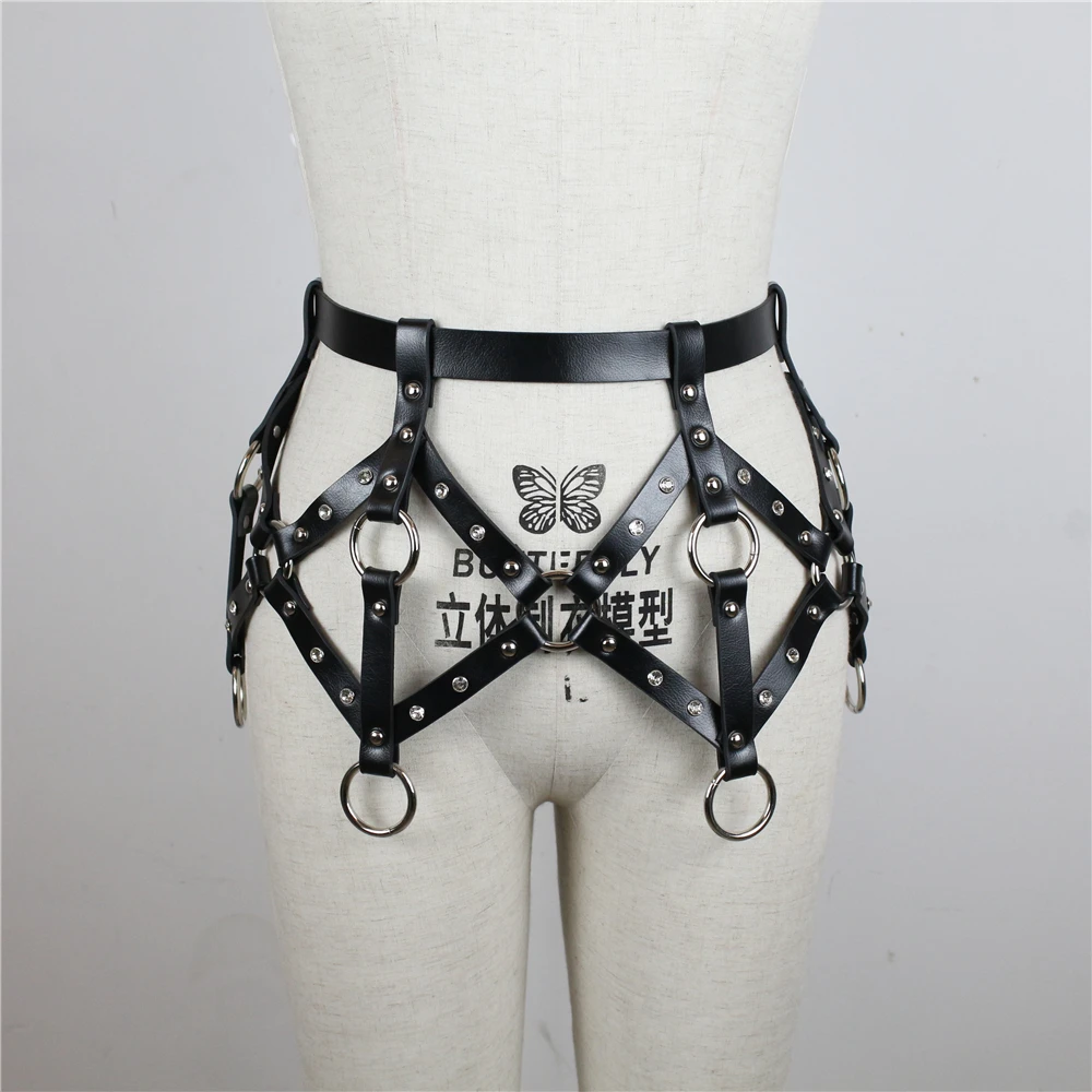 

Leather Garter Belt For Female 2019 New Punk Gothic Metal Ring Rivet Hand Crafted Top Quality Fashion Belts Harness Dress Women