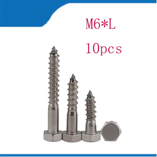 

Free shipping 10pcs 304 Stainless Steel Self External Hexagon Hex Standard Tapping Wood Screws Bolts M6*30/40/50/60/70/75/80