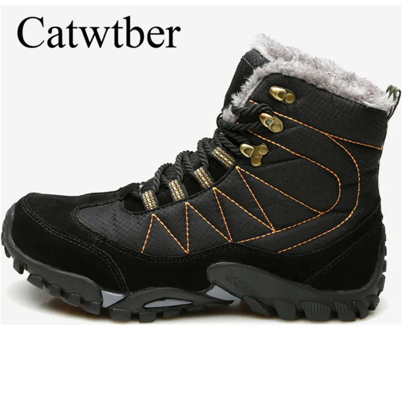 

Catwtber Men Boots Winter With Fur Outdoor Warm Snow Boots Men Winter Boots Work Shoes Men Footwear Fashion Rubber Ankle Shoes