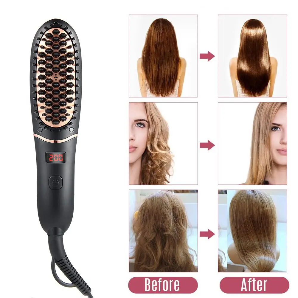 

Mini Negative Ion Straight Hair Comb 30S Fast Hot LED Display Straightener Brush Stlying Tools for Hair Mustache