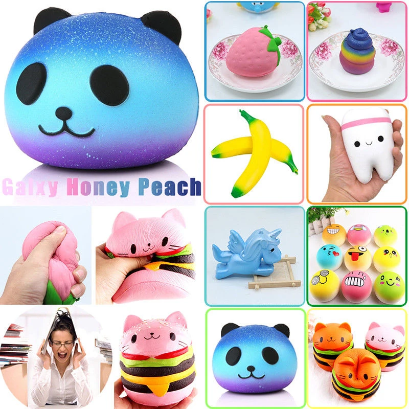 Anti stress Cute Squishy Charm Slow Rising Unicorn Squishes Galaxy Panda Peach Squishi Banana Poo Tooth