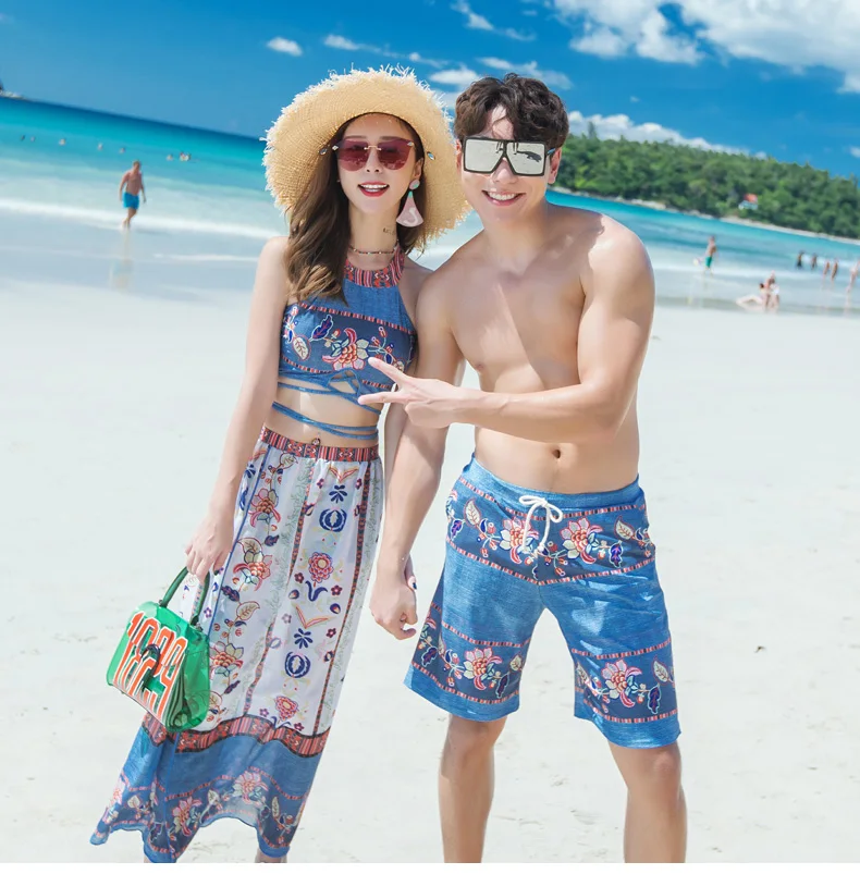 Swimwear Women Couple Men Board Shorts Swimming Trunks Surfing Suit Beach Clothes Swimsuit Women 3pcs Swimsuit Bikinis Set