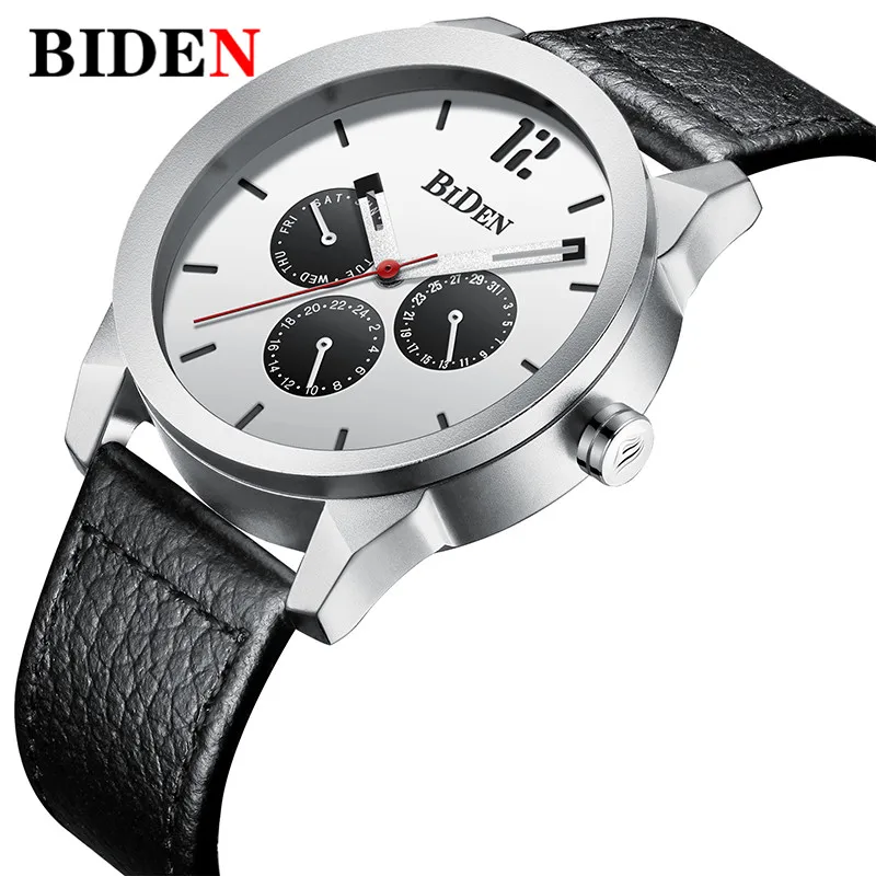 

BIDEN Luxury Brand Watch Men Automatic Date Week Sport Quartz Men Quartz Wristwatch Waterproof Military Leather Watch Male Clock