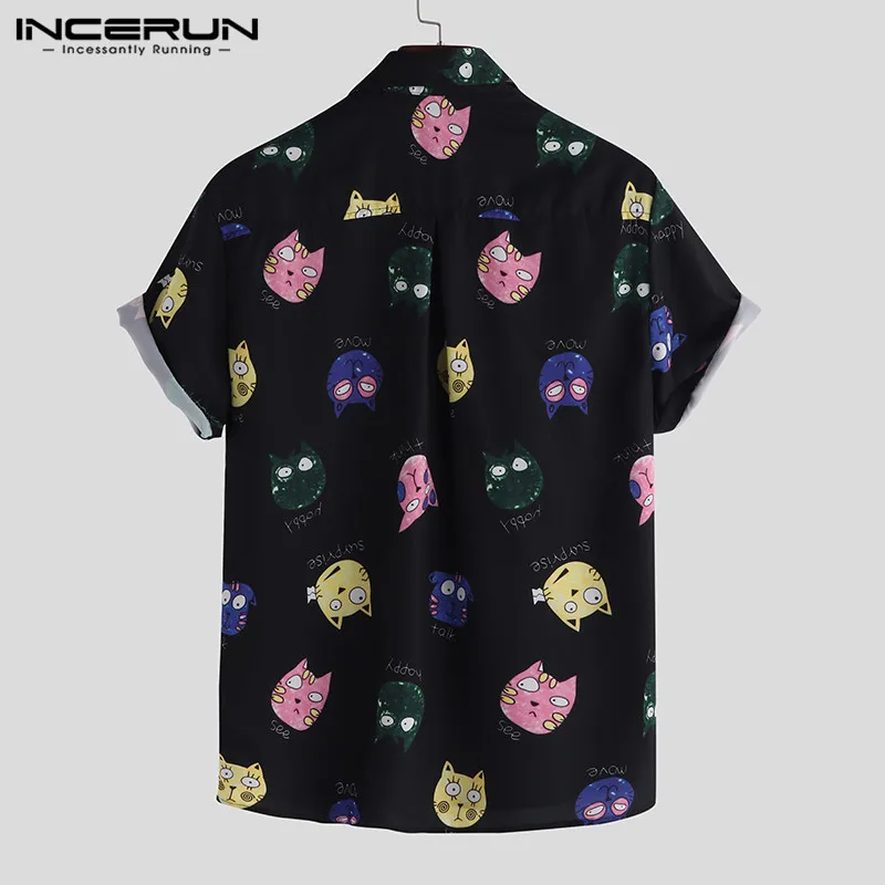 Beste INCERUN Mannen Shirt Cartoon Gedrukte Korte Mouwen Losse Casual Hawaiian Shirt Mannen Zomer Cool Fashion Streetwear Paar Shirts 2019