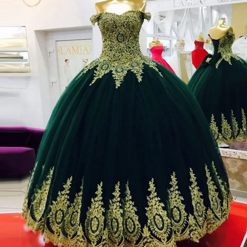 Puffy Emerald Green Quinceanera Dresses 2017 Lace Up Back Off the