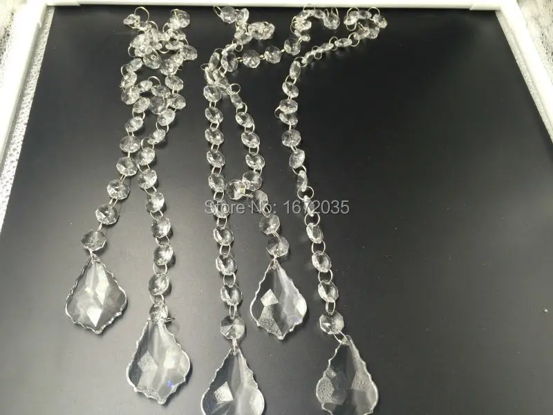 10 chains 50mm Maple Leaf Shape With 14mm Octagon Bead Wedding Centerpiece Decoration Curtain Decor DIY Crystal Prisms 5pcs crescent crystal loose beads single hole faceted glass moon shape bead for curtain decoration chandelier crystal accessory