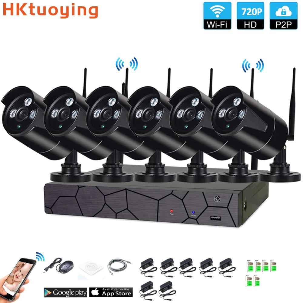 Plug and Play 6CH 1080 P HD Беспроводной NVR комплект P2P 720 P внутренний наружный IR Ночное Видение безопасности 1.0MP IP Камера WI-FI CCTV Системы