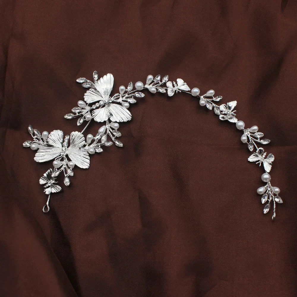Роскошная Блестящая серебряная бабочка мягкая свадебная тиара ободки невесты головной убор женские украшения для волос ювелирные аксессуары