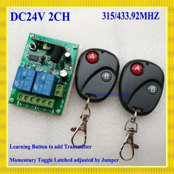 

24V DC 2CH 10A Relay Wireless Remote Control Switch Receiver Transmitter Learning 315/433 Normally Open/Closed Door Access LED