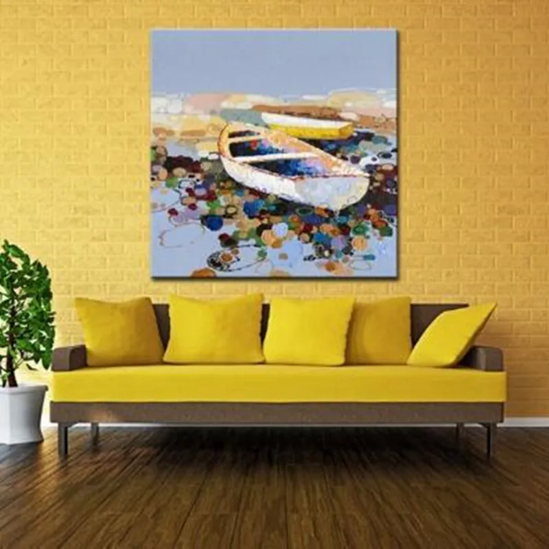 

Handpainted Abstract Landscape Oil Paintings Large Knife Palette Colorful Boats Painting Home Decor Wall Art Pictures on Canvas