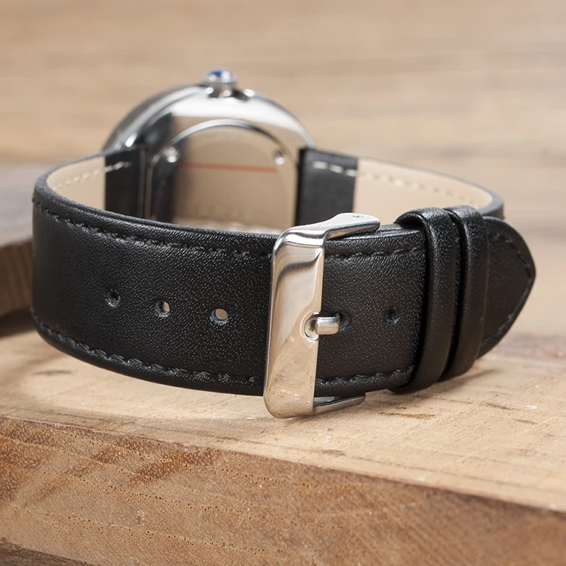 BOBO BIRD L-C12 Round Ebony Wood Stainless Steel Watches Ladies Custom Logo Black Band Fashion Casual Quartz Skeleton Men Watch