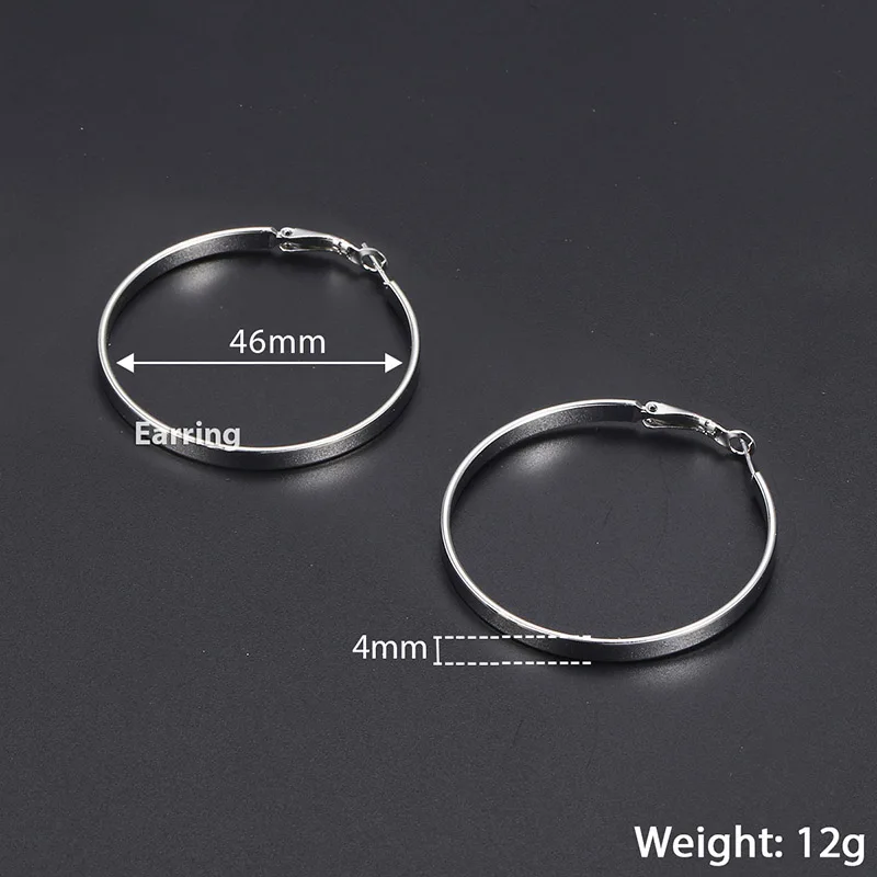 3pairs 4mm Flat Hoop Earrings for Women Silver Gold Filled Polished Round Circle Hoops Earrings Gift Diameter 20/40/60mm LGEM24 - Окраска металла: Silver 46mm GE216