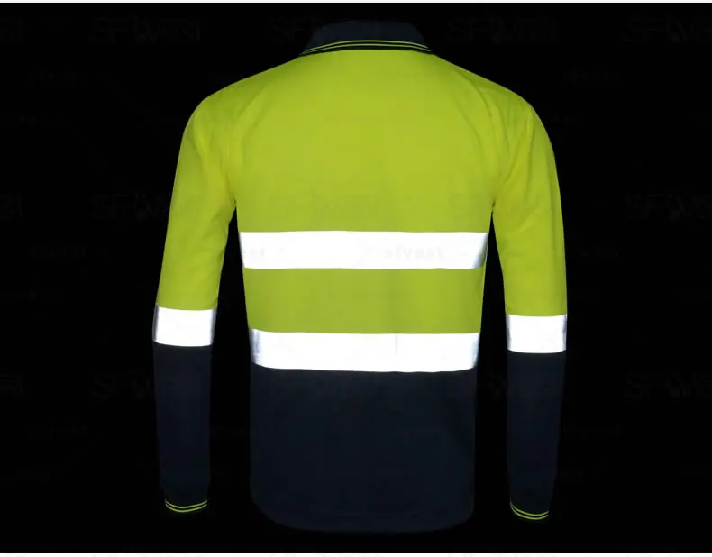 SFVest Флюоресцентный и темно-синий Рабочая Рубашка дышащая рабочая одежда безопасная отражающая футболка рубашка со светоотражателями покроя Поло