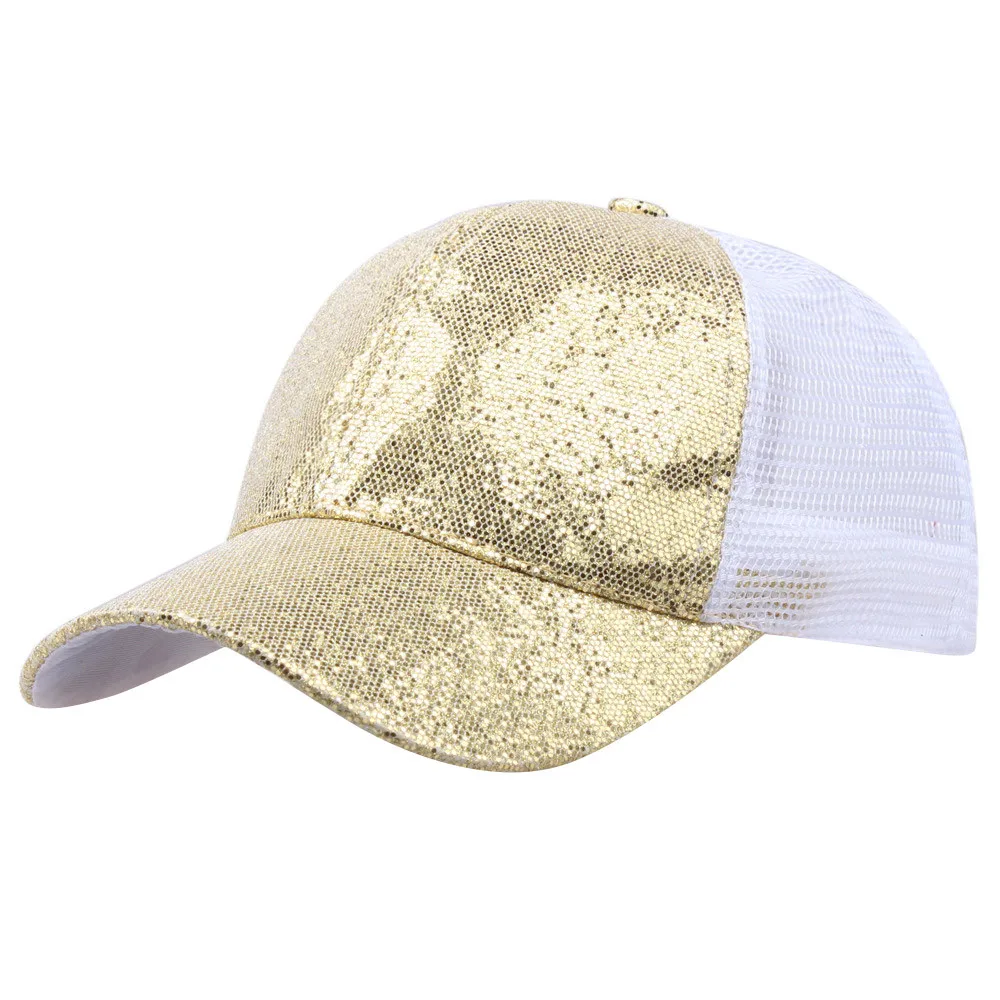 Glitter Ponytail Baseball Cap Unisex Sequins Shiny Hat Sun Caps Mesh Summer Hat Female Adjustable Hip Hop#Zer