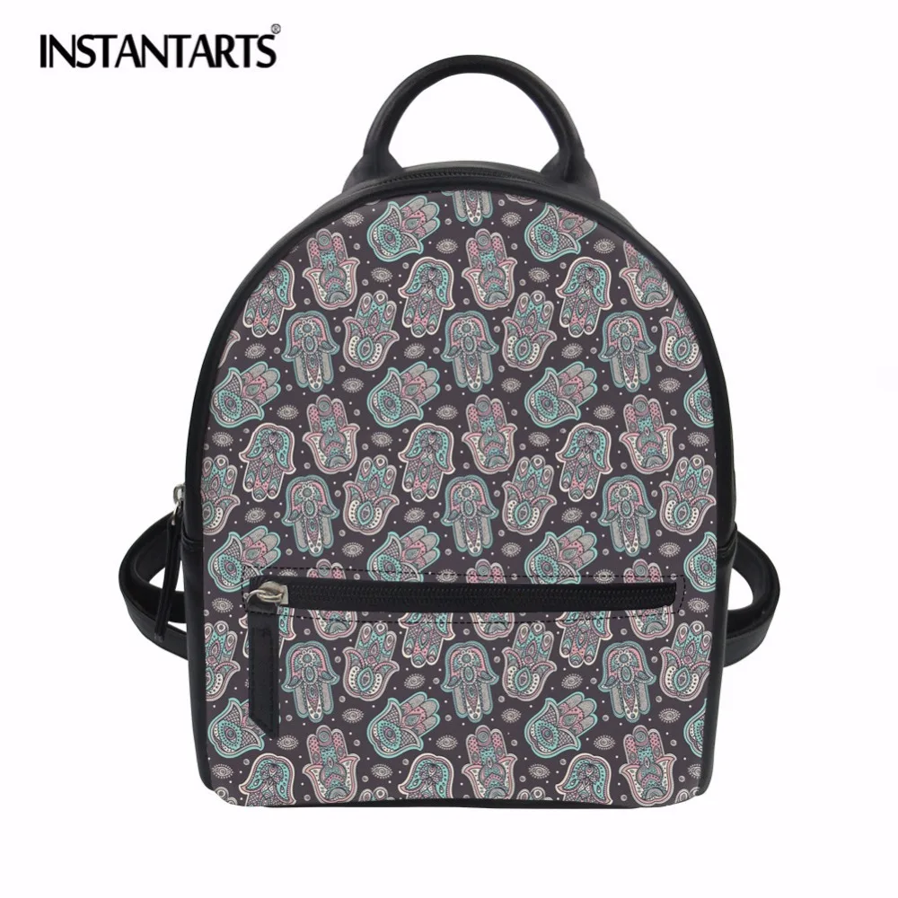 

INSTANTARTS Fresh Style Women Backpacks Funny Hamsa Hand Print Bookbags for Girls Female Designer Leather Sholder Bags Mochilas