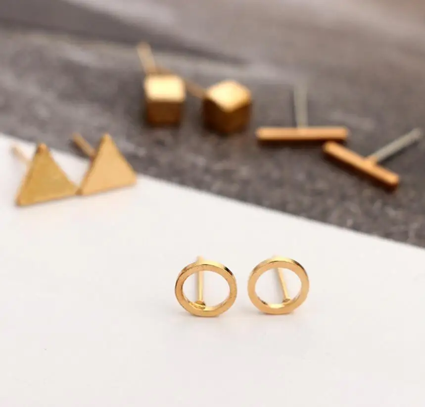 Yiustar Новые 4 пар/уп. геометрические треугольные круглые квадратные Т-образные серьги-гвоздики для женщин девочек Детская Ультрамодная бижутерия, серьги Bijoux - Окраска металла: Gold 4 Pairs Earring