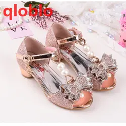 Qloblo 2018 обувь для девочек ребенок летние сандалии на высоком каблуке для принцессы туфли с бабочками для девочек кожаные сандалии для детей