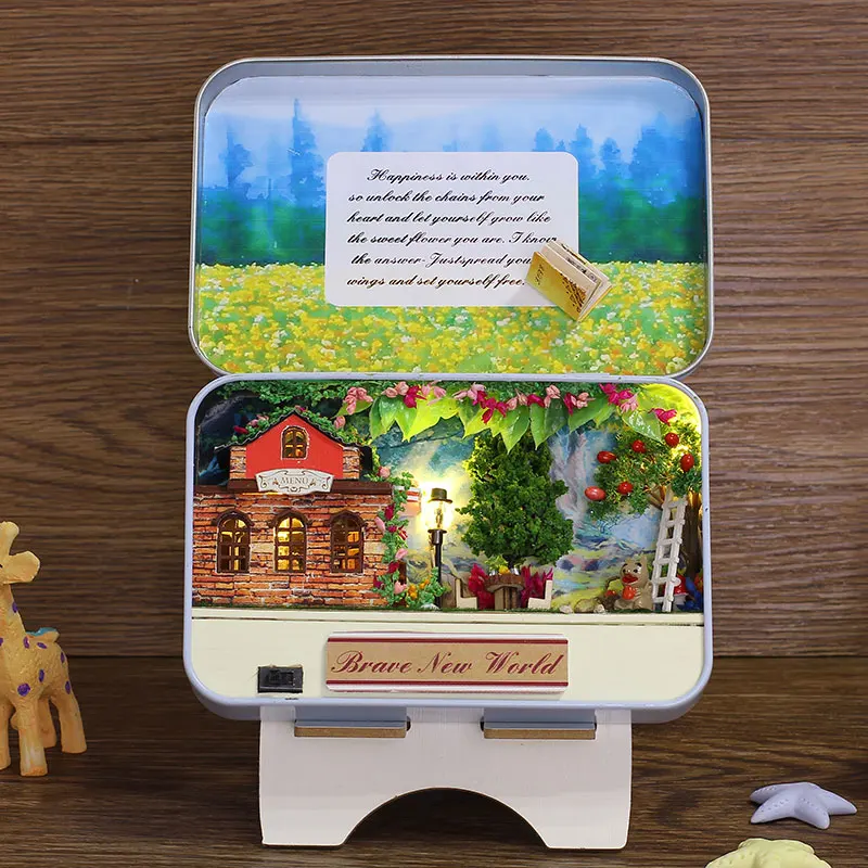 

Elegant Box Secret DIY DollHouse Model With Furniture Bunny Bracket Creative Theme Design Gift For Kids Brave New World T008 #E