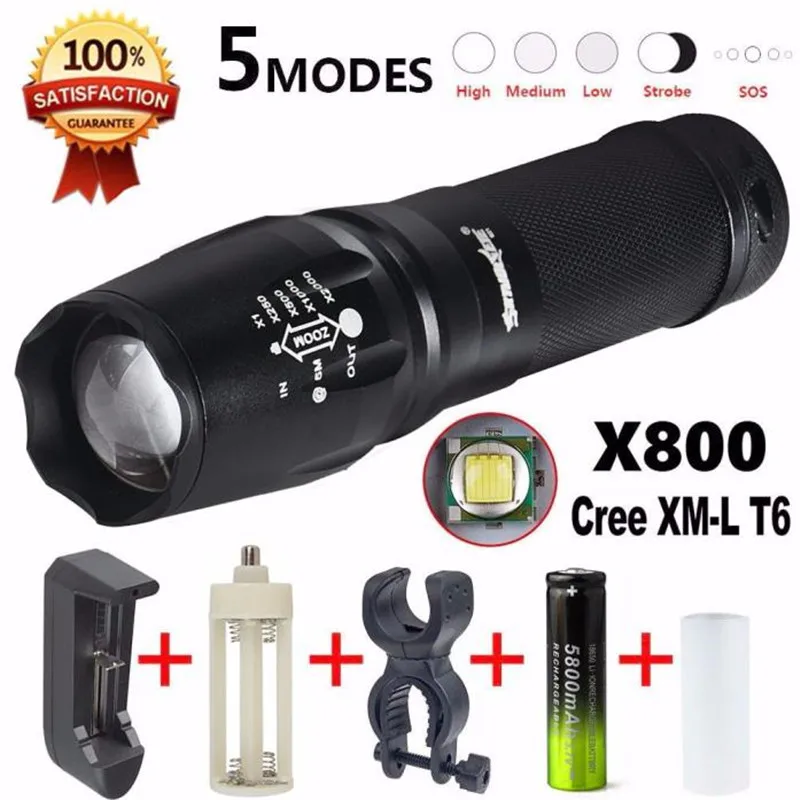 Sky Wolf Eye G700 LED Zoom Flashlight X800 Military Lumitact Torch