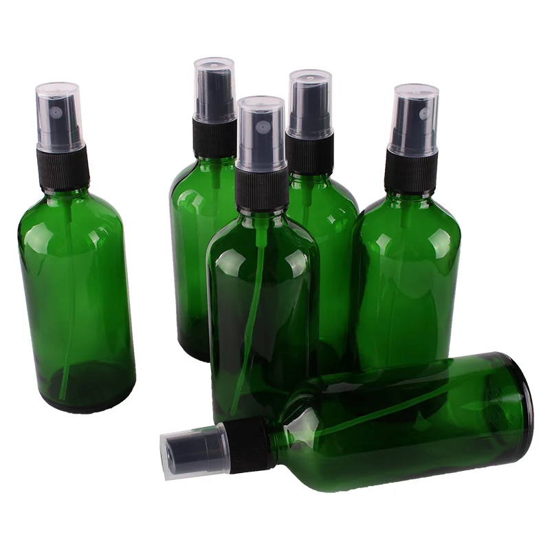 

6pcs 100ml Green Glass Spray Bottle w/ Black Fine Mist Sprayer essential oil bottles empty cosmetic containers