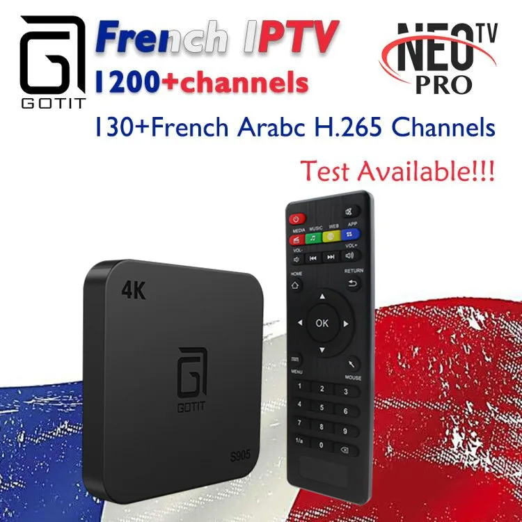 Французский IP tv GOTiT S905 4K Smart Android 7,1 tv box 1000+ NEO tv H.625 4K IP tv Арабский Tunisia Morocco Belgium Pay tv& VOD