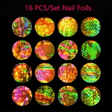 16 pièces bricolage Art conseils manucure décoration holographique or étoilé ongles feuilles fleur papier Nail Art transfert autocollants(China)