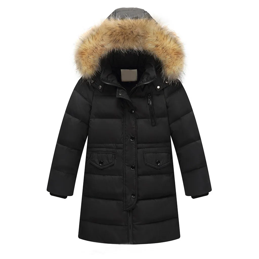 LONSANT/парки для девочек; зимняя куртка на пуговицах с длинными рукавами; Roupas Infantis Meisjes Jas Veste Fourrure; пуховое пальто; N30 - Цвет: Черный