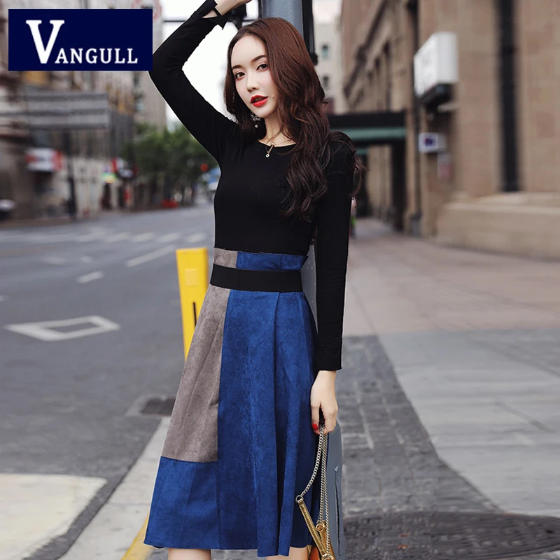 

Vangull 2019 Spring New Style Fashion Women's Clothing Slim Female Two Pieces Sets Long Sleeve T-shirt Pullover Stitching Skirts