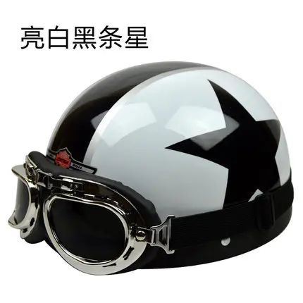 Free shipping motorcycle helmet half helmet scooter helmet electric car lovers personality White black stripe stars
