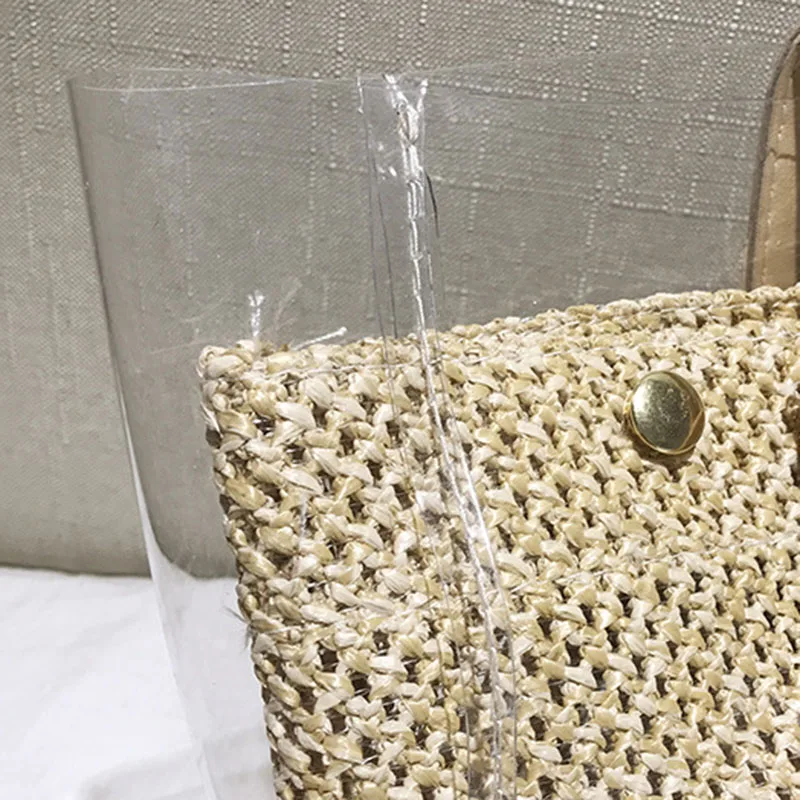 New Women Summer Transparent Handbag INS Popular Female Travel Straw Composite Bags Beach Lady Shoulder Bag Large Bolsa SS3316 (4)