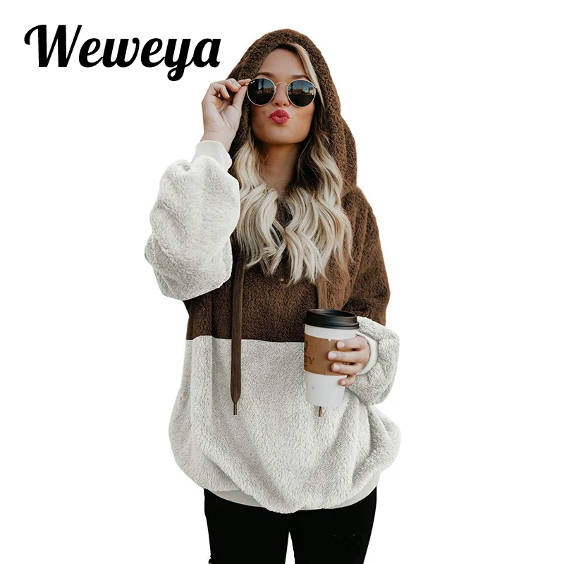 

Weweya Plus S-5XL Hoodies Women Brand Tracksuit Female Solid Hooded Sweatshirts Winter Pullovers Casual Outwear Women Clothing
