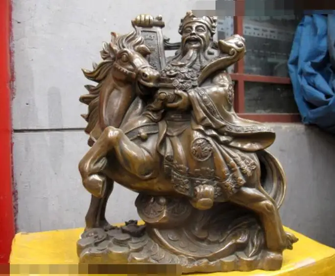 

S7196 Chinese Fengshui Bronze treasure bowl Wealth God On Horse Mammon Buddha statue D0318