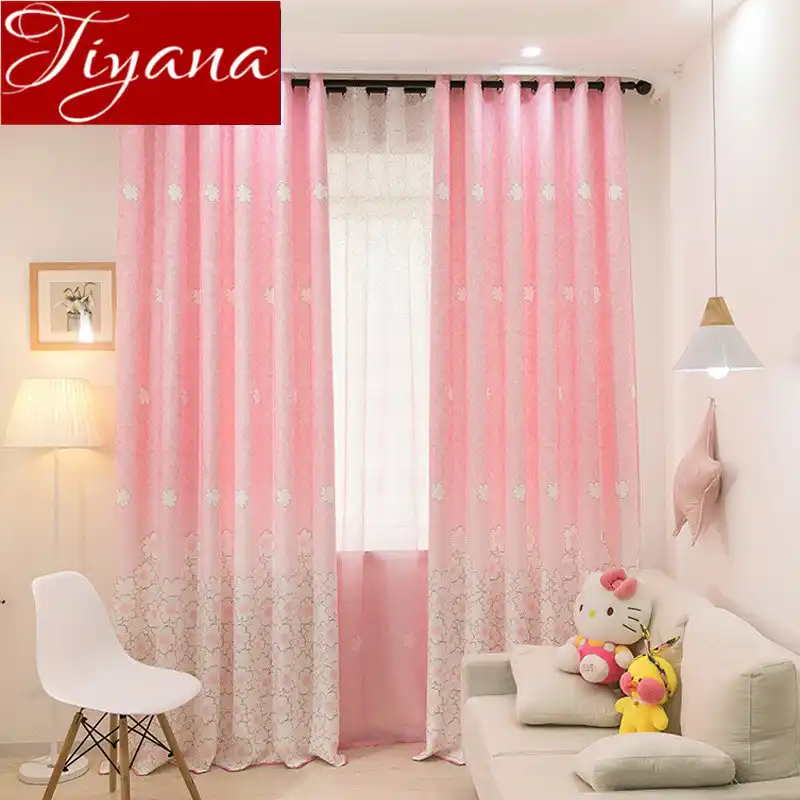 Floral Print Pink Sheer Curtain For Girls Room Bedroom Flower Window Curtains Tulle Fabrics Blue Drapes For Living Room X181 30 Curtains Aliexpress