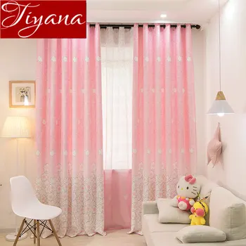 

Floral Print Pink Sheer Curtain for Girls Room Bedroom Flower Window Curtains Tulle Fabrics Blue Drapes for Living Room X181#30